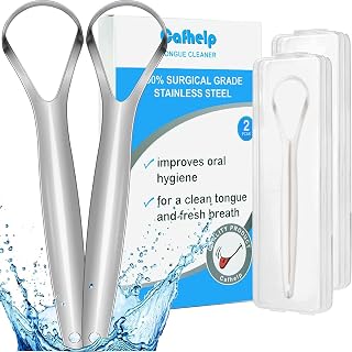 Cafhelp 2-Pack Tongue Scraper, 100% 304 Surgical Stainless Steel Tongue Cleaner for Both Adults and Kids, Professional Reduce Bad Breath Metal Tongue Scrapers, Help Your Oral Hygiene (with 2 cases)