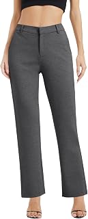 EXCHIC Women Casual Trade Straight Legs Work Elastic Waist Suit Pants with Pockets