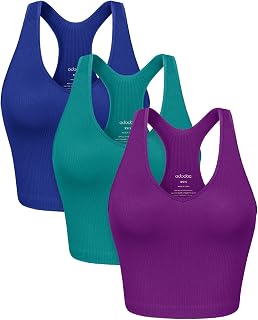 ODODOS 3-Pack Seamless Racerback Crop Tank for Women Ribbed Knit Soft Crop Tops