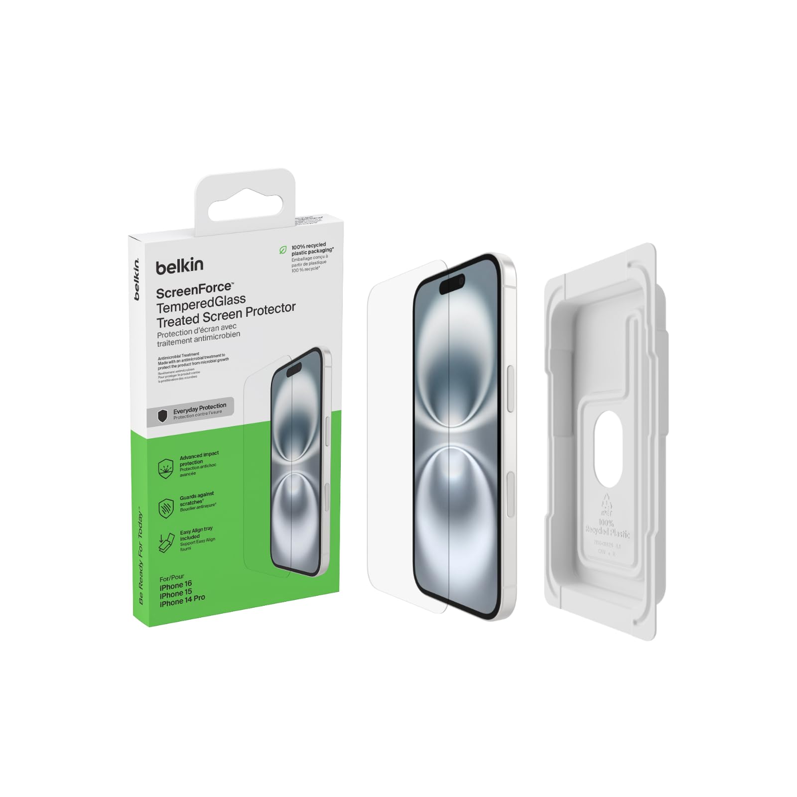 Belkin ScreenForce TemperedGlass Treated Screen Protector for iPhone 15/14 Pro, 