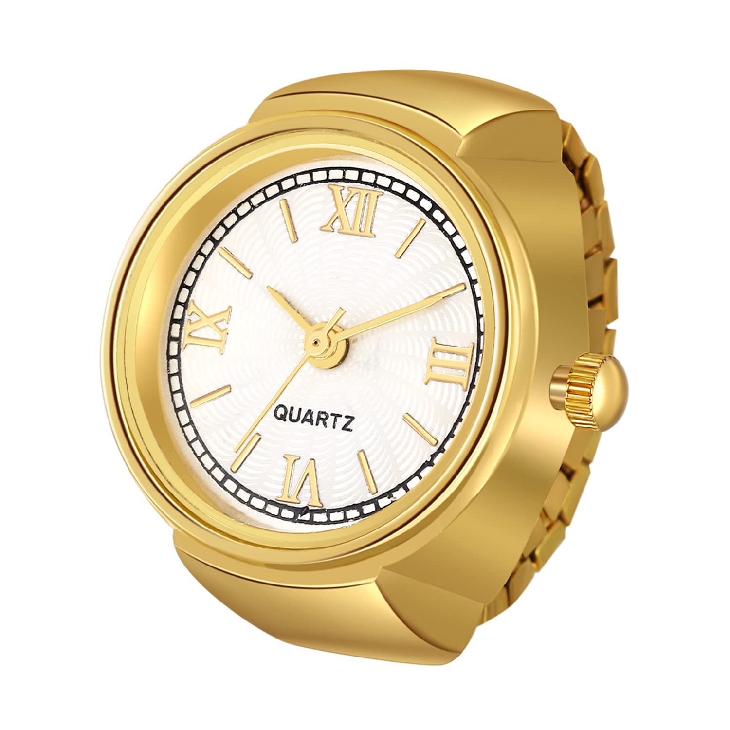 JewelryWe Quartz Finger Ring Watch Stretch Band US Sizes 6-9 Gold-Tone | Quick T
