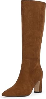 VIUGJNEX Kniehohe Stiefel für Damen, 7,6 cm, klobiger Absatz, spitzer Zehenbereich, seitlicher Reißverschluss, Herbststiefel, elegant, bequem, modisch