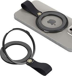 Black MagSafe Silicone Phone Ring Holder iPhone 11 12 13 14 15 16 17 Pro Max Magnetic Wireless Charging Compatible 360° Adjustable Kickstand Anti-Slip Samsung Galaxy Pixel Foldable Lightweight