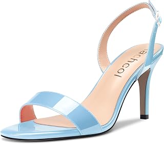Aachcol Women's Stiletto Medium High Heel Sandals Lace Ankle Strap Round Slingback Open Toe Dress Shoes Office Wedding Party Painted 8 cm