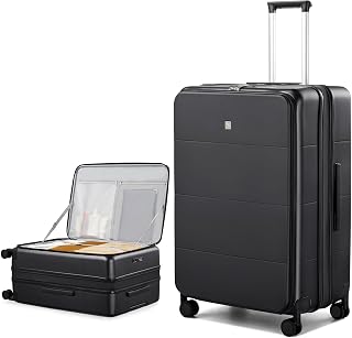 Hanke Hardside Expandable Large Checked Luggage, 28 Inch Top Opening Trunk Luggages with Spinner Wheels, All-PC Hard Shell Suitcase, Lightweight TSA Approved (Jet Black, 120L)