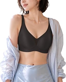 veimia Women's Bra, Smaller Bust, Large Size, Wireless, Deep V, Seamless, High Underarm Flesh Clean, Satin-Style Cup, Modal Blend, Breathable, Non-Transparent, T-Shirt Bra, Summer, Commuting to Work