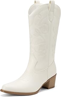 DREAM PAIRS Women's Western Mid Calf Boots Cowboy