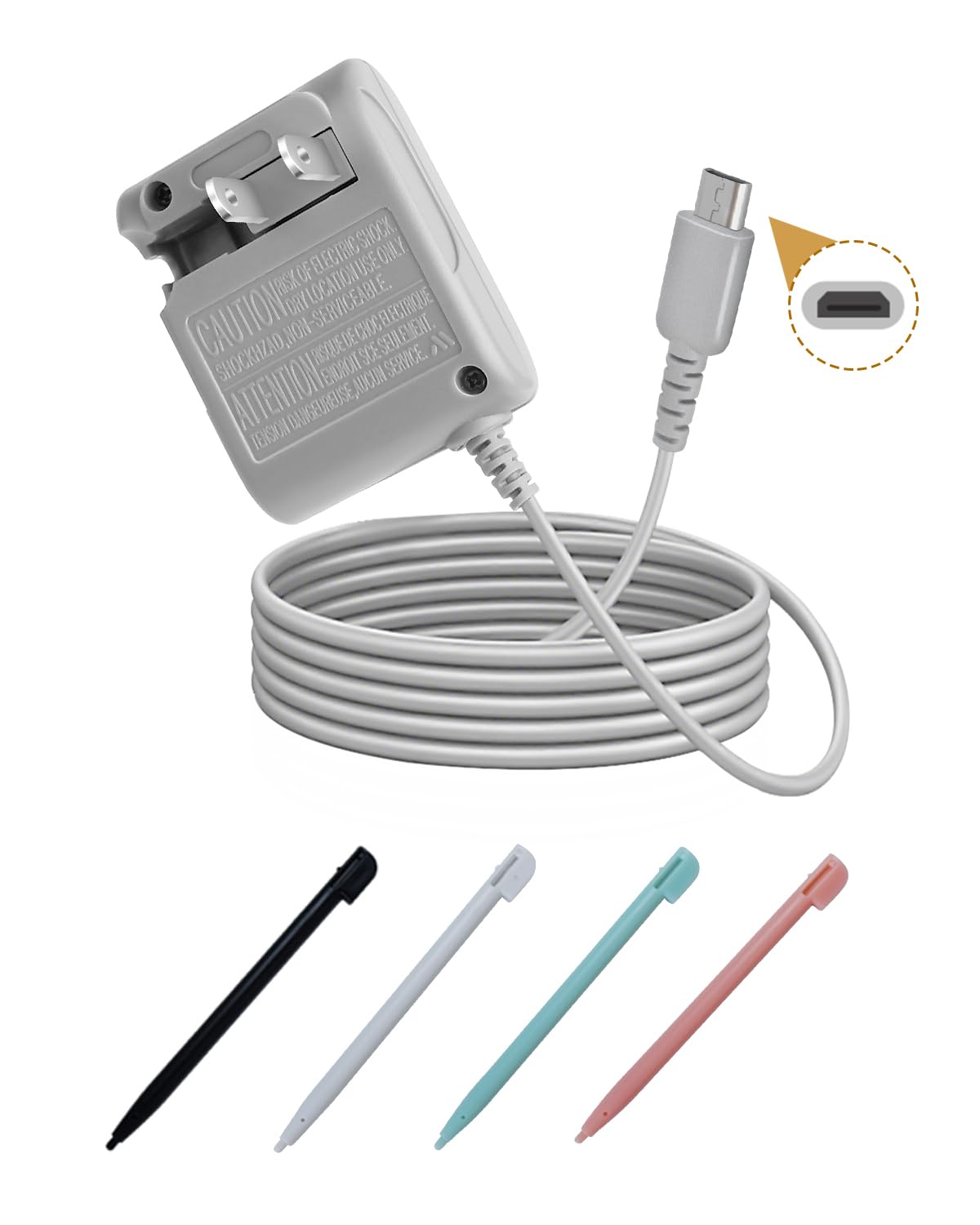 DS Lite Charger Kit Compatible with DS Lite 100-240V Wall Plug Adapter with 4 St