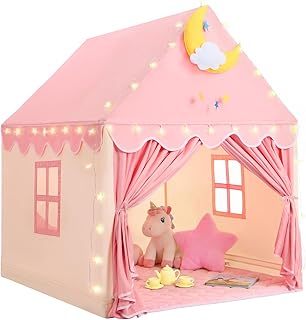 GeeSound Kids Tent for Girls Indoor: with Mat, Star Lights, Pink Play Tents | Indoor Playhouse Princess Tent for Playroom Gift for Girls Birthday for Kids