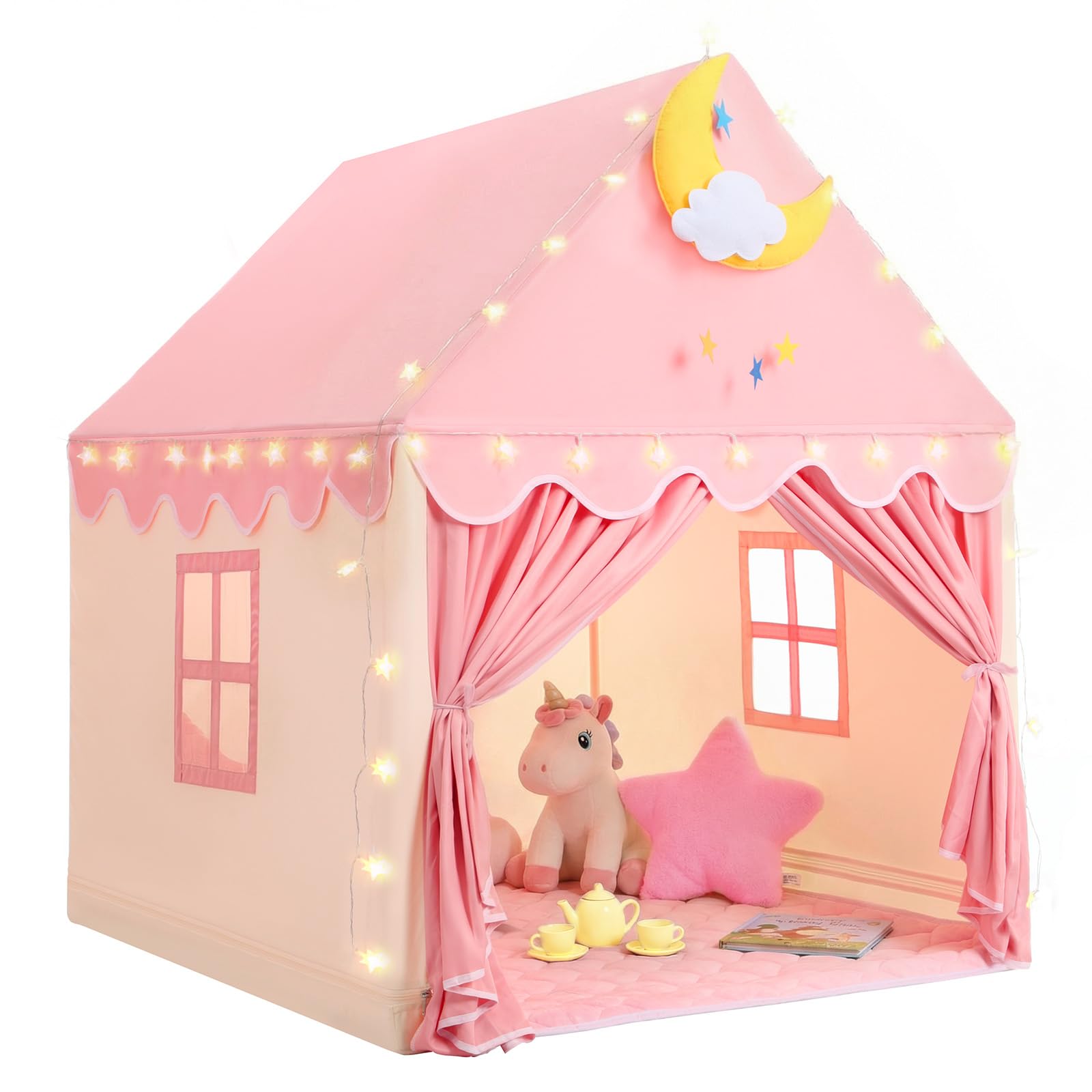 GeeSound Kids Tent for Girls Indoor: with Mat, Star Lights, Pink Play Tents | In