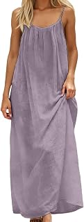 sleeveless maxi dress for women loose fit spaghetti strap long lightweight casual flowy summer dress