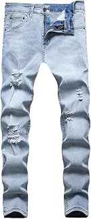 LONGBIDA Men's Slim Fit Ripped Stretch Skinny Jeans Distressed Denim Pants