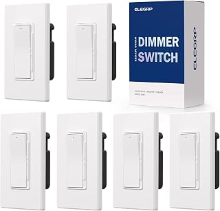 ELEGRP Digital Dimmer Light Switch for 300W Dimmable LED/CFL Lights and 600W Incandescent/Halogen, Single Pole/3-Way LED Slide Dimmer, Wall Plate Included, UL Listed, 6 Pack, Matte White