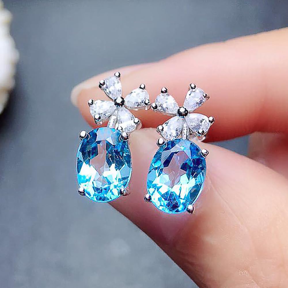 Aesthetic Sky Blue Cubic Zirconia Flower Stud Earrings Modern Jewelry