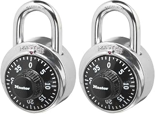 Master Lock Combination Padlock Black School Lock, Indoor Lock 2-Pack 1500T | Preset 3-digit Combination Lock For Gym Lockers School Lock, 1 Combination Opens Both Locks, 1-7/8" Black