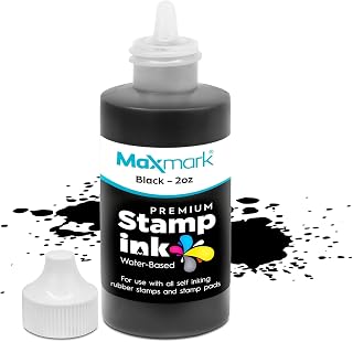 MaxMark Premium Refill Ink for self inking stamps and stamp pads, Black Color - 2 oz.