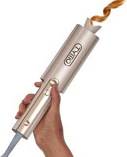 TYMO CurlPro Plus Automatic Rotating Curling Iron - Upgraded Long Barrel Curling Wand for Beach Waves &amp; Long Hair, Ceramic Hair Curler for Women, Anti-Scald, 600M Ionic, Dual Voltage, Gold, 1 Inch