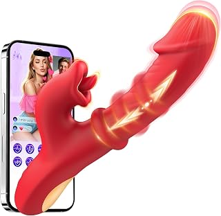 Toendi Rabbit Vibrator for Women, Realistic Dildo w/ Sliding Ring Adult Toy | G Spot Dildos 7 Thrusting Modes, Rabbit Vibrators 10 Licking Vibrating Modes, Realistic Dildo Design, Rose Toy for Couples