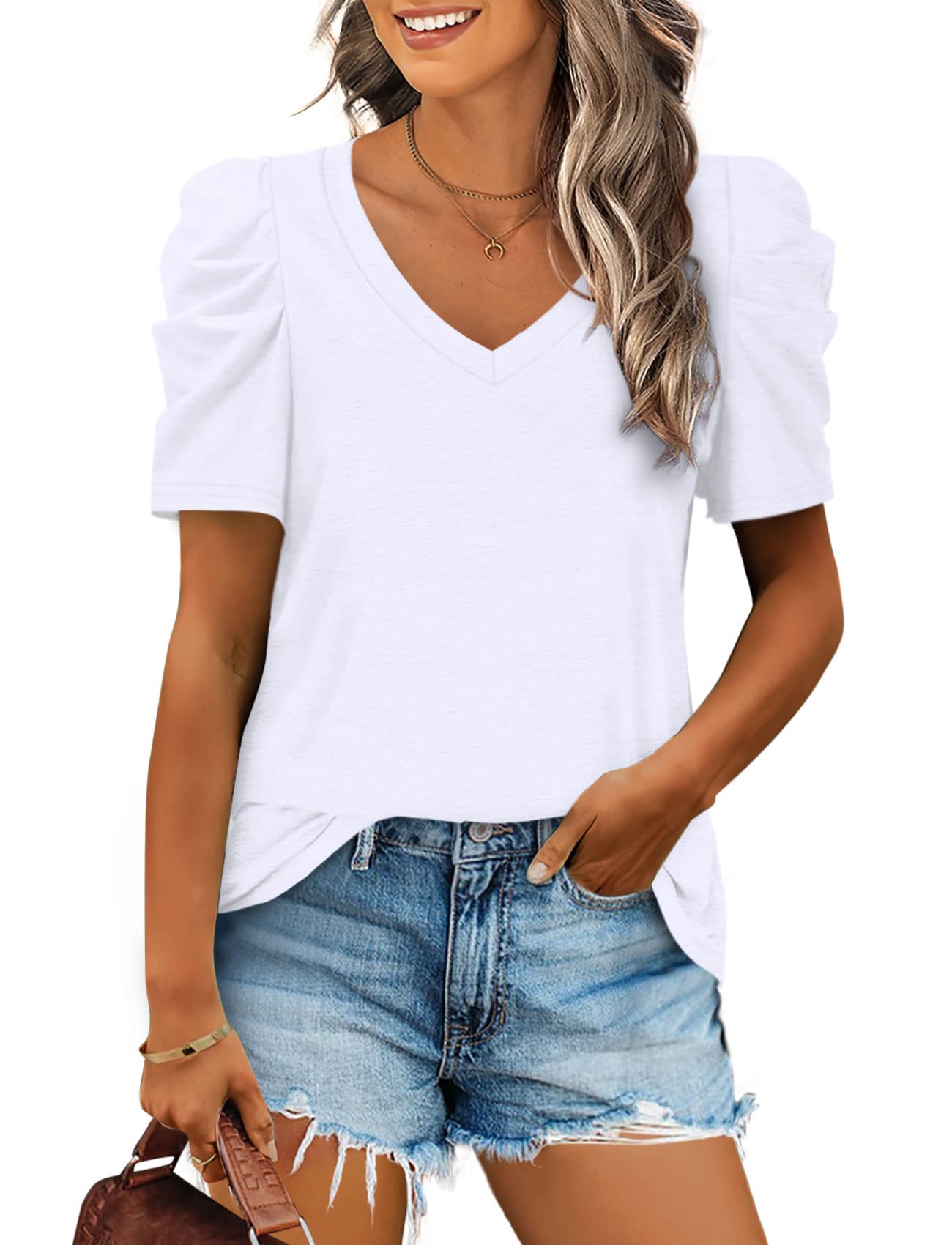XIEERDUO Camisetas y blusas de manga 3/4 para mujer, estilo casual, cuello redon