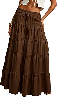 Women's Boho Maxi Skirt Ruffle Flowy Low Rise A Line Beach Long Skirts