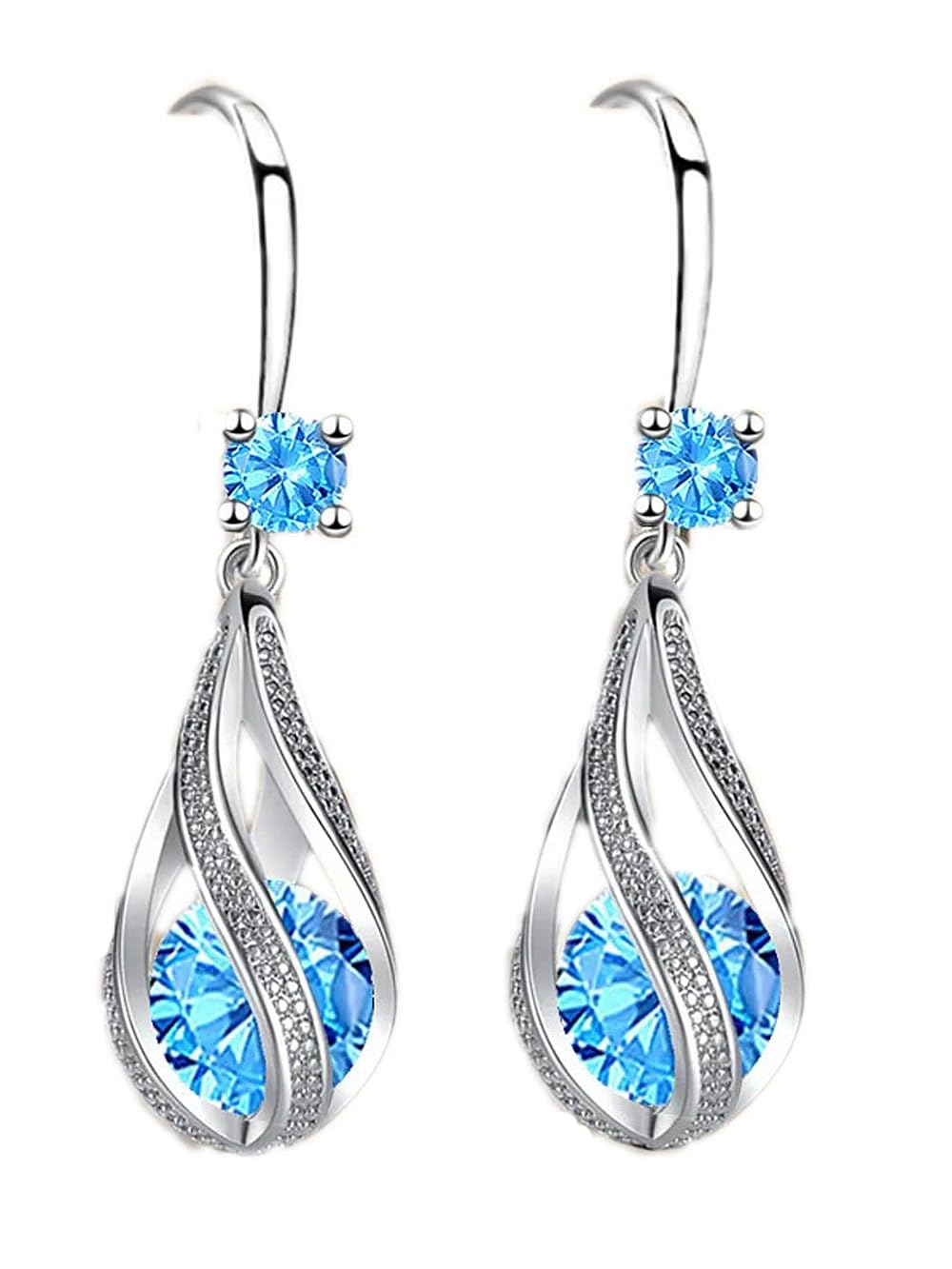 Orecchini da donna in argento sterling con cristalli blu o rossi