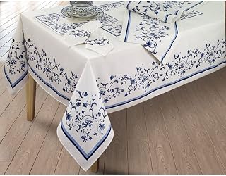 Avanti Linens Spode Elegant Home Decor Rectangle Tablecloth, 60 x 84 Inch, Portofino Blue