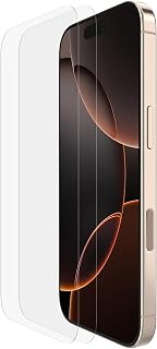 Belkin ScreenForce TemperedGlass Vetro Temperato per iPhone 16 Pro, durezza 9H, antigraffio, trasparente, include un supporto per un'applicazione senza bolle, pellicola per iPhone 16 Pro, 2 pezzi