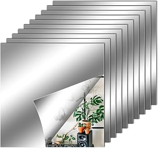 10 Pack Self Adhesive Mirror Tiles, Acrylic Stick on Mirror Stickers | 6 x 6inch Flexible Non Glass Mirror Tiles Self Adhesive Bathroom Mirror for Home Walls Decoration ﻿