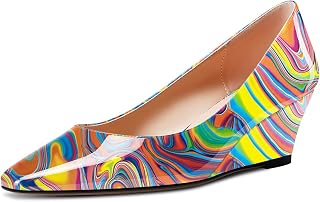 Aachcol Women's Square Toe Pumps Mid Wedge Heel Slip-on Dress Office Shoes, 5 cm