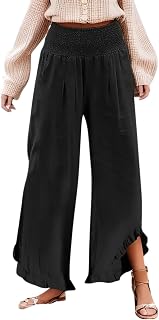 Women Linen Pants Wide Leg High Waist Palazzo Pants Summer Fluid Beach Casual Pants