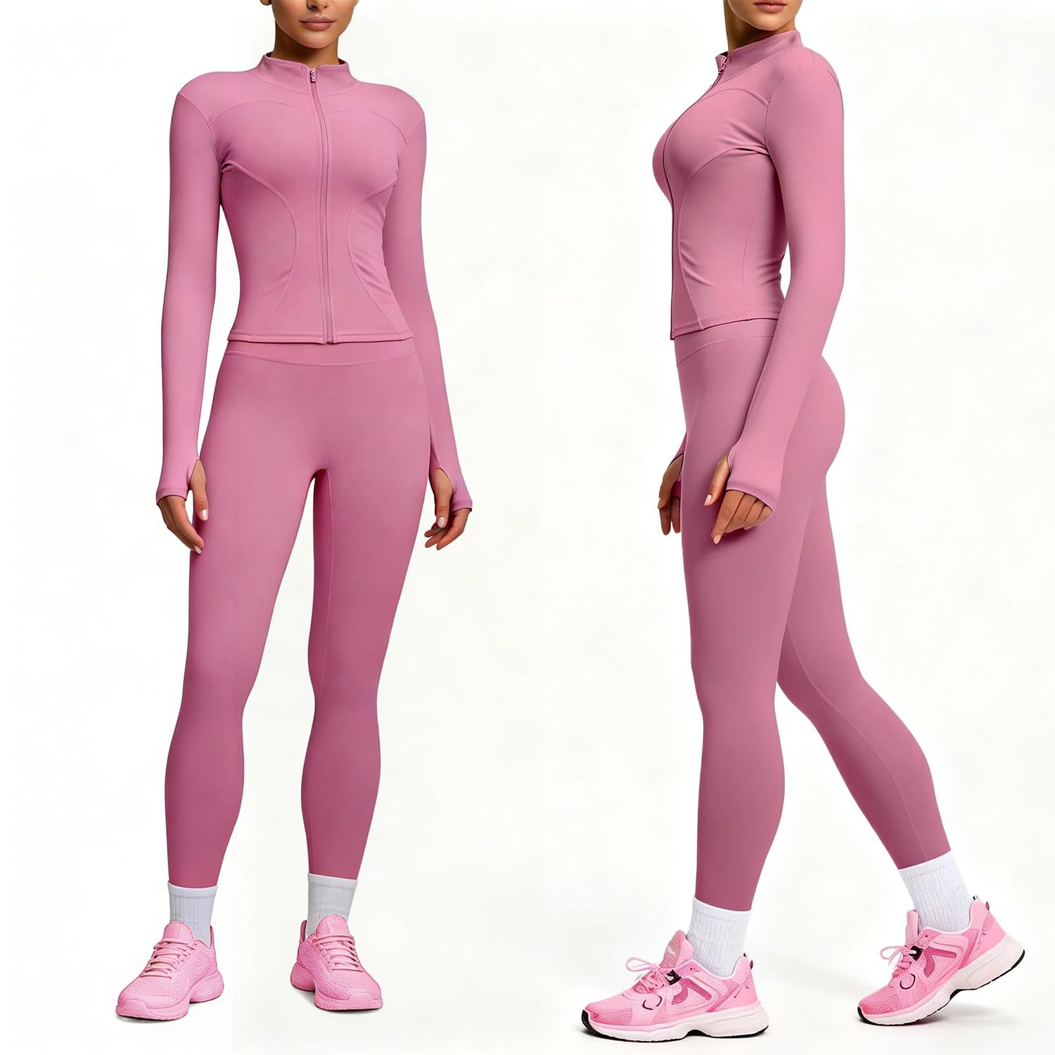 WOMEN'S YOGA 2 PIECE SET: Buttery Soft Long Sleeve Zip Up Top & High Waist Leggi