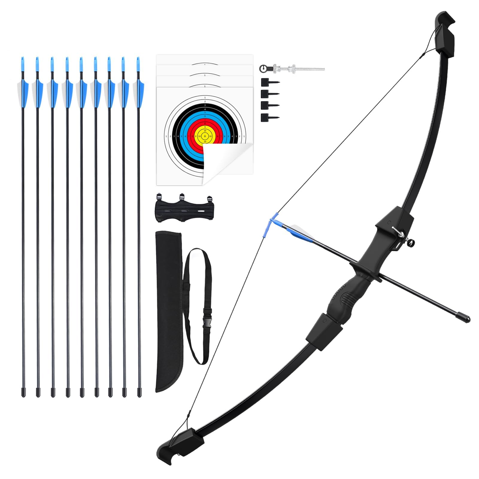 45" Bow and Arrow for Kids 8-12, Youth Recurve Bow Archery Set | Ambidextrous, A