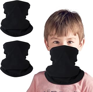 HEGCOIIE 2 Pack Winter Kids Neck Warmer,Fleece Windproof Neck Gaiter Face Covering Mask Snood Scarf Multifunctional Headwear for Boys and Girls Outdoor Sports