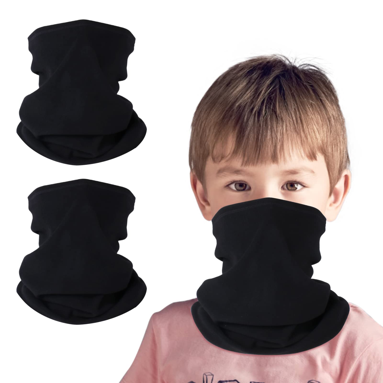 HEGCOIIE 2 Pack Winter Kids Neck Warmer,Fleece Windproof Neck Gaiter Face Coveri