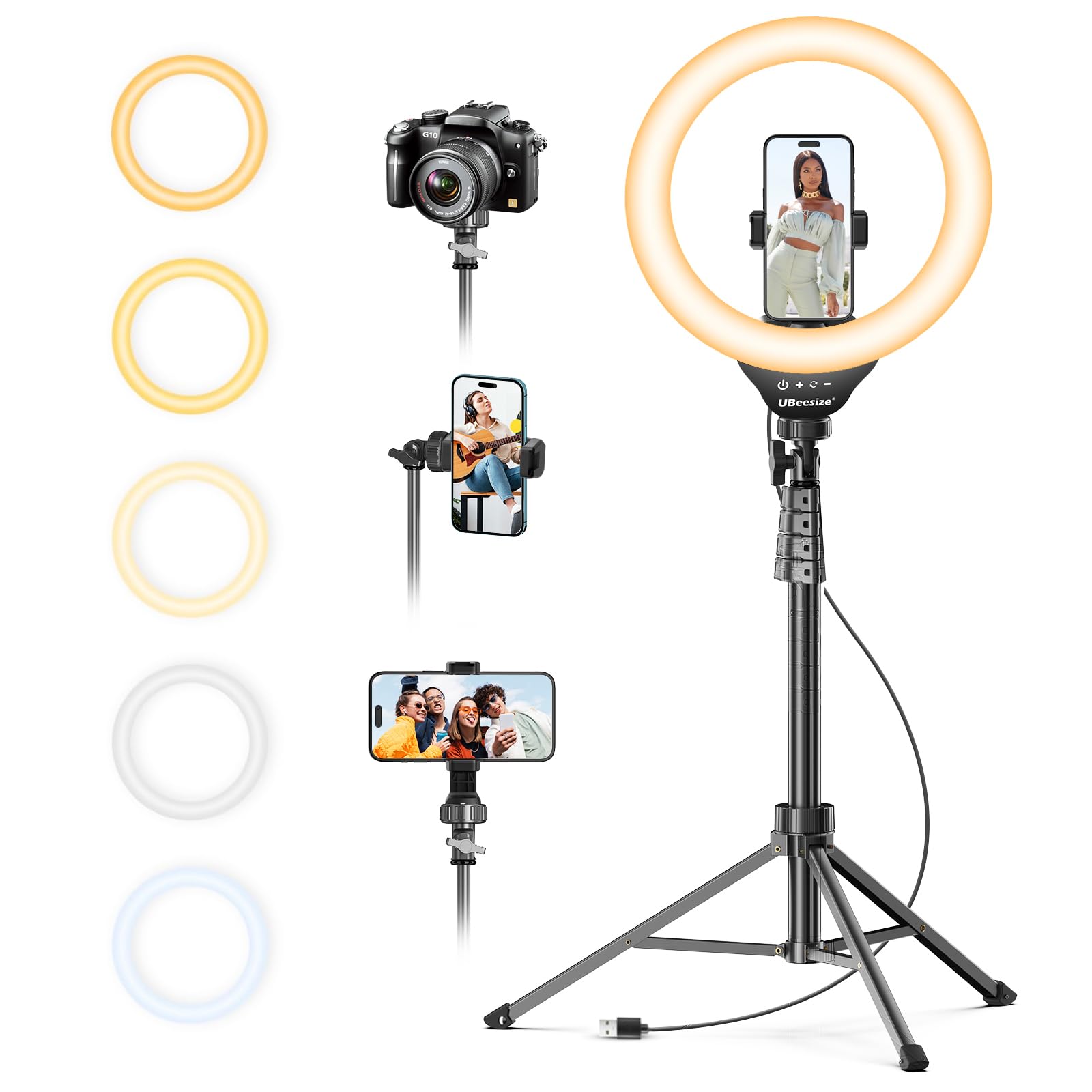 UBeesize 12" LED Ring Light with 62" Tripod Stand, Phone Holder & Remote | Dimma