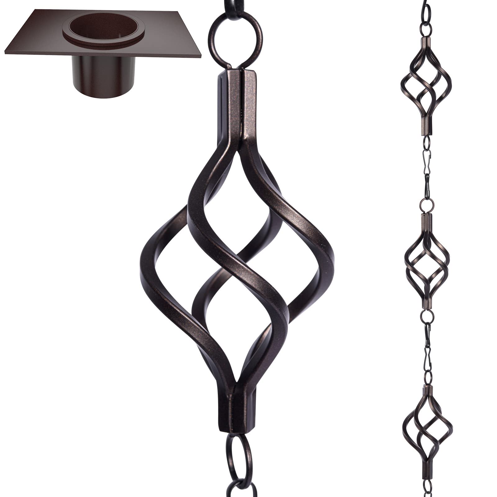 Rain Chain Bird Cage Set 8.5Ft, Not Rust Wrought Iron Rain Chains for Gutters wi