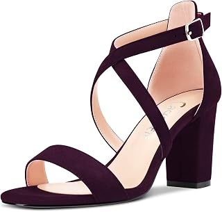 Castamere Women's Block Chunky High Heel Open Toe Sandals Strappy Cross Buckle Wedding Sexy Dress Shoes