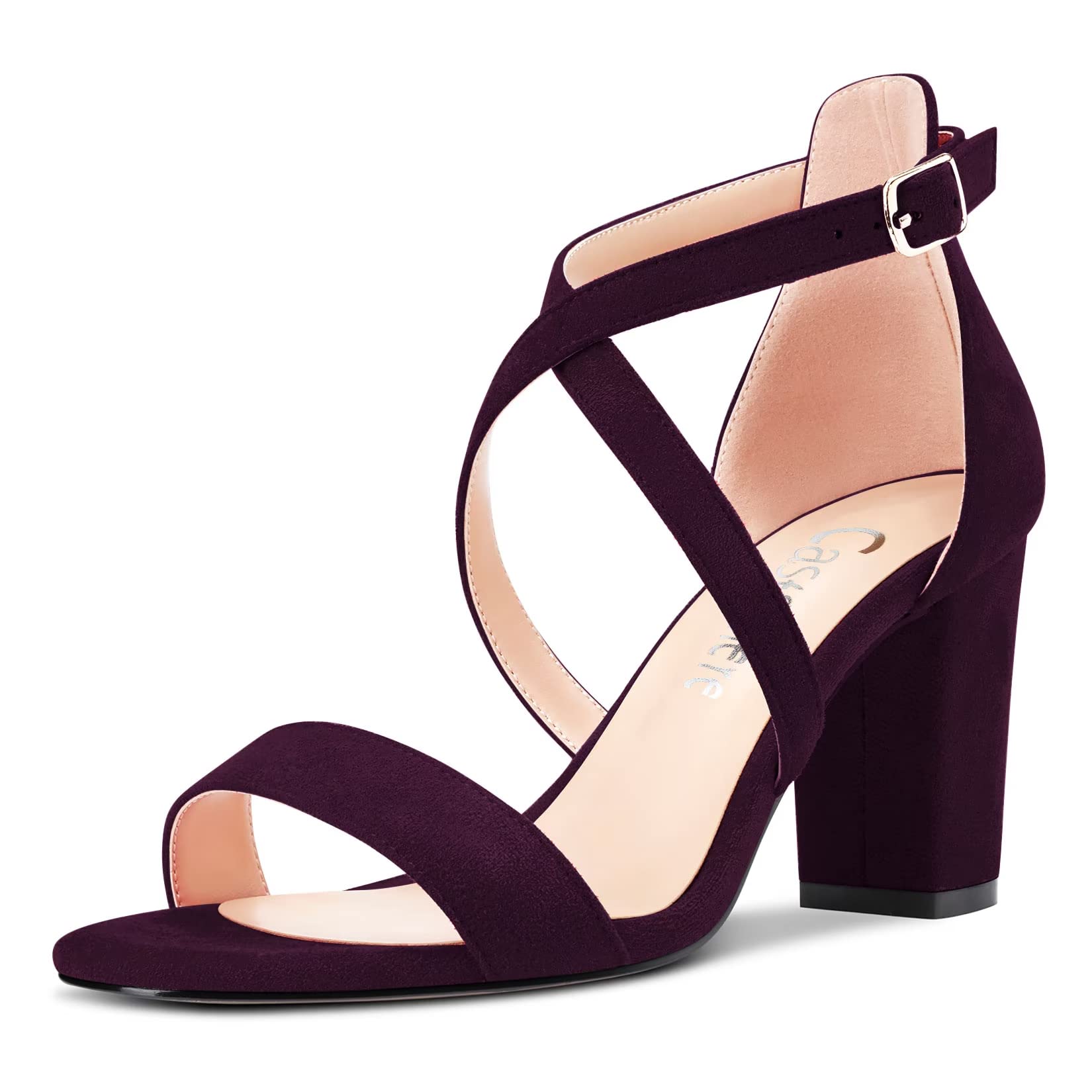 Castamere Women's Block Chunky High Heel Open Toe Sandals Strappy Cross Buckle W