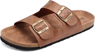 ONCAI Men's Sandals, Leather Summer Outdoor Sandals Open Toe Sandals for Adults Clogs with Adjustable Metal Strap