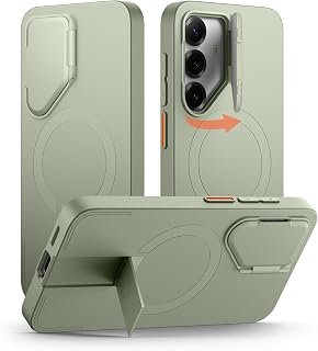SURITCH Magnetic Case Compatible with Samsung Galaxy S25, with Camera Cover & Adjustable Metal Kickstand Shockproof Bumper Case Slim Protective Cover for Galaxy S25 5G (2025)-Green