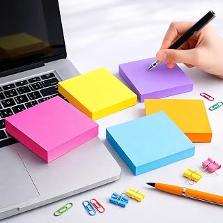 Sticky Notes, Brightly Colored Self Stick Notes, Easy to Post on School, Office Supplies, Desk Accessories (Rose Red, Orange, Yellow, Blue, Dark Purple, 5 Pcs)