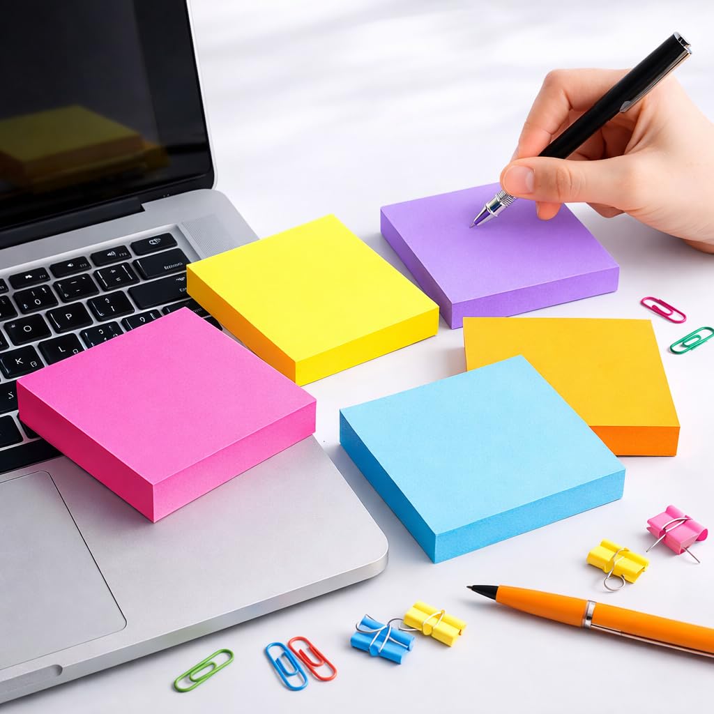 Sticky Notes, Brightly Colored Self Stick Notes, Easy to Post on School, Office 