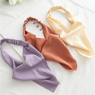 Hair Bands for Women Solid Color Triangle Elastic Chiffon Headband Hair Accessories (Beige, Purple, Brown)