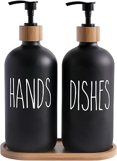 MOMEEMO Black Soap Dispenser Set, Contains Hand and Dish Soap Dispenser, Suitable for Kitchen Decor. (Black)