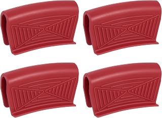 4pcs Silicone Assist Hot Pan Handle Holder Hot Skillet Handle Covers Pot Holder Sleeve Heat Resistant Pan Grip Cover for Metal Frying Pan Cookware Red
