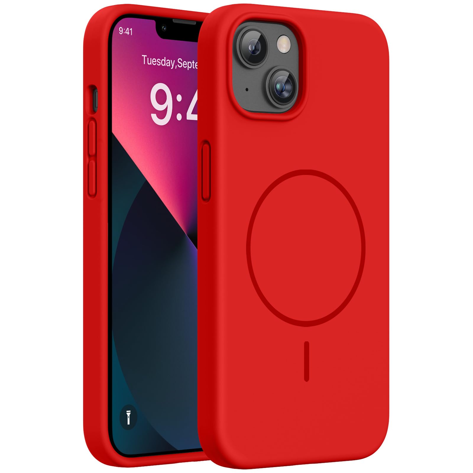 Miracase Magnetic for iPhone 13 Case, Liquid Silicone Case,Red