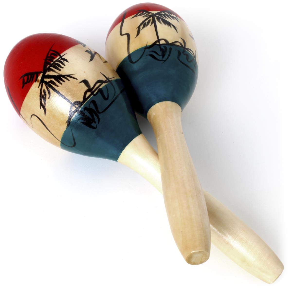 iGadgitz Xtra U7130 Pair of Adult Full Size Painted Elm Wood Maracas - Wood Colo