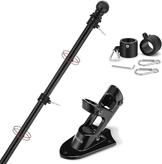 Yeesun 6FT Flag Pole for Outside House, Bracket, Tangle-Free Rings,Black | Wall-Mount Bracket, Tangle-Free Rotating Rings, for 3 x 5 FT Flags, Porch and Outdoor Use