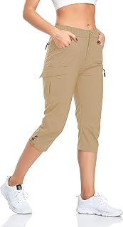 GymBrave Hiking Trousers Women's 3/4 Trekking Trousers Stretch Lightweight Quick Drying Cargo Capri Trousers Summer Outdoor UPF 50 with Zip Pockets