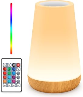 Auxmir Night Light, LED RGB Dimmable Touch Bedside Table Lamp for Bedroom | Remote Control Light with 13 Colours, 5 Light Modes and Timer, 2500mAh Portable Kids Lamp for Nursery, Camping, Living Room